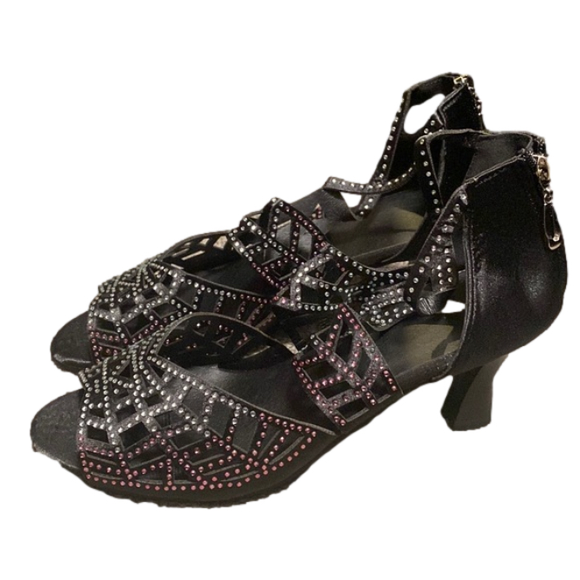 Black Rhinestone-Accent Cutout Sandal - Picture 2 of 3